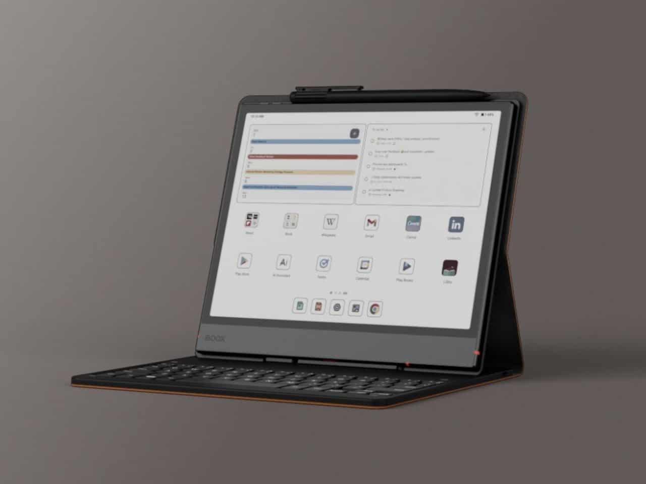 Colored e-ink tablet screen displaying text and eye-friendly colors