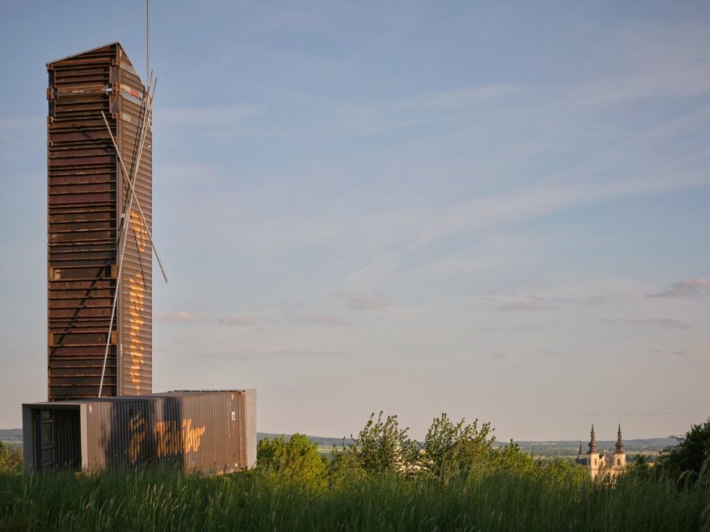 Panoramic view from The Lookout Above Litomy&scaron;l over fields and city landmarks