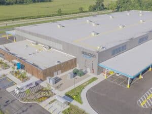 Exterior view of Amazon's new Elkhart delivery station built with mass timber