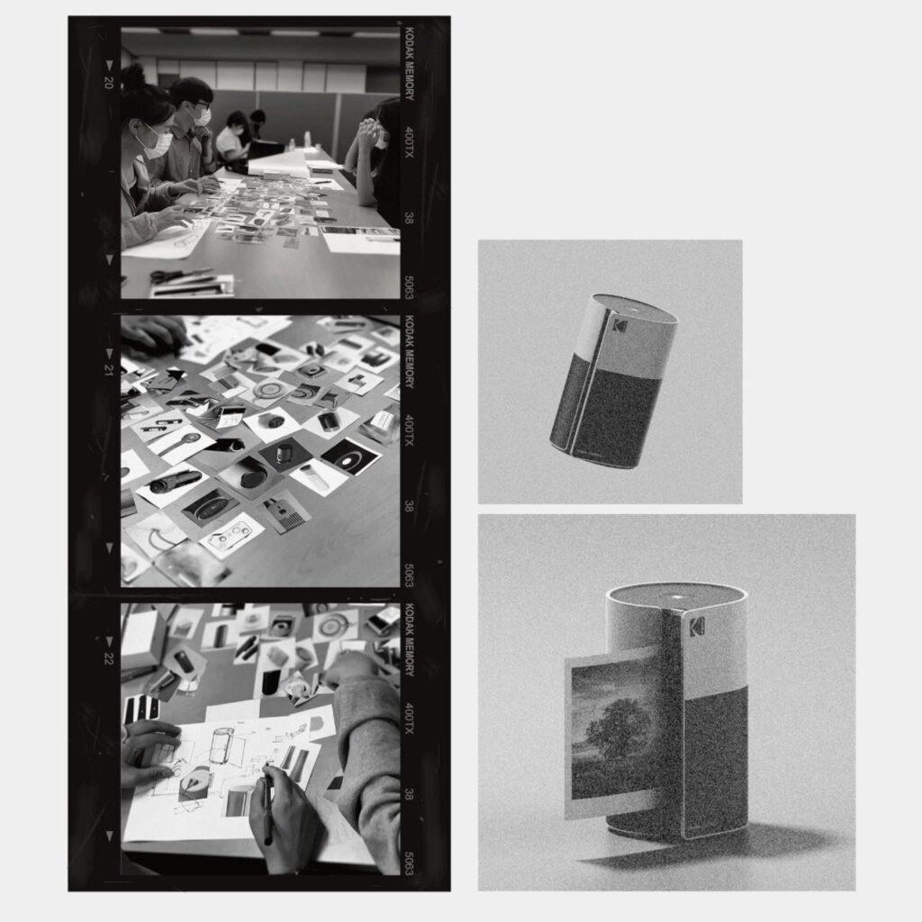 Analog film camera with classic yellow and black design