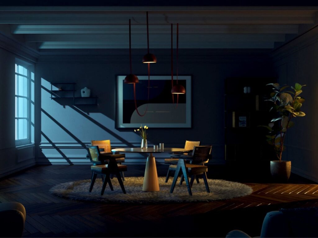 Fixed ceiling lighting in a traditional living room