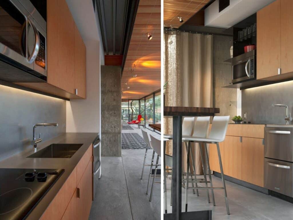 Renovated guest house in the Phoenix desert, blending heritage and modern architecture with minimalist interiors, natural materials, and landscaped outdoor spaces.