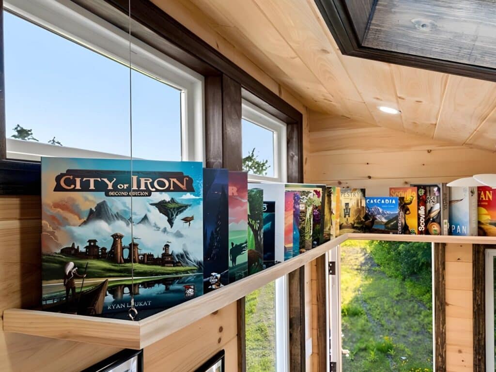 Exterior view of Little Lodge tiny home with wood and metal facade