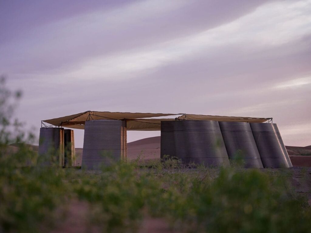 Overview of Desert Ark project in the heart of Mongolia desert, showing modular circular units and central space.