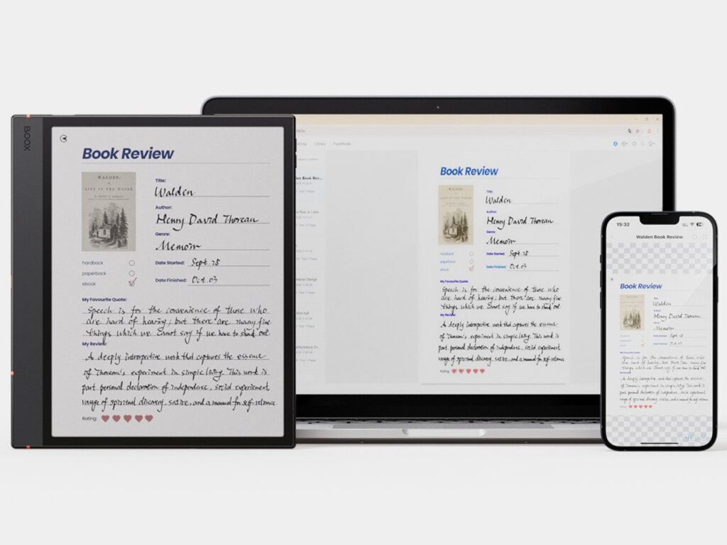 Colored e-ink tablet screen displaying text and eye-friendly colors