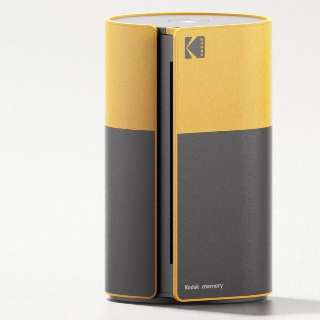 Analog film camera with classic yellow and black design