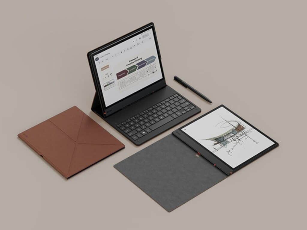 Colored e-ink tablet screen displaying text and eye-friendly colors