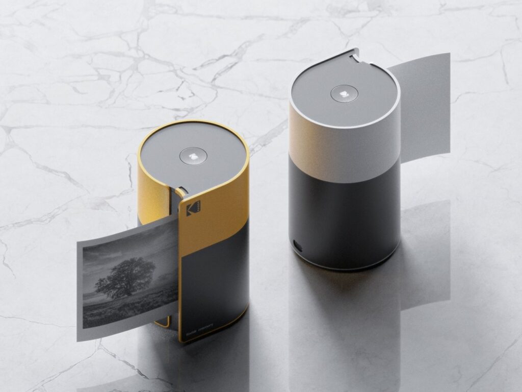 Analog film camera with classic yellow and black design