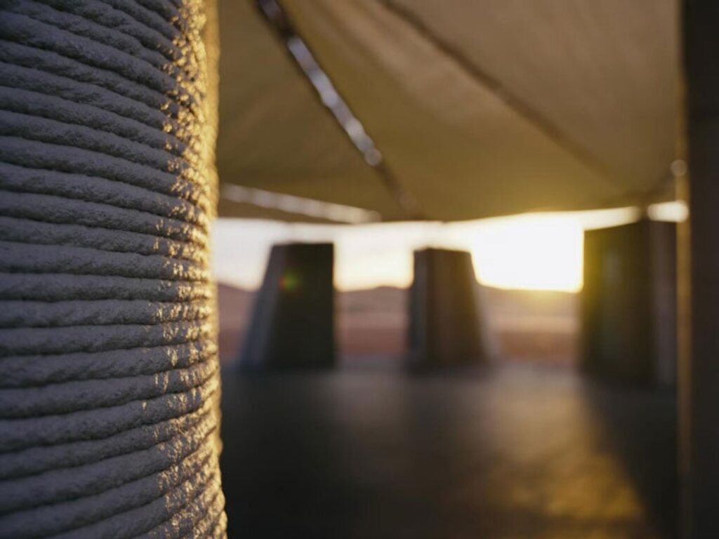 Overview of Desert Ark project in the heart of Mongolia desert, showing modular circular units and central space.