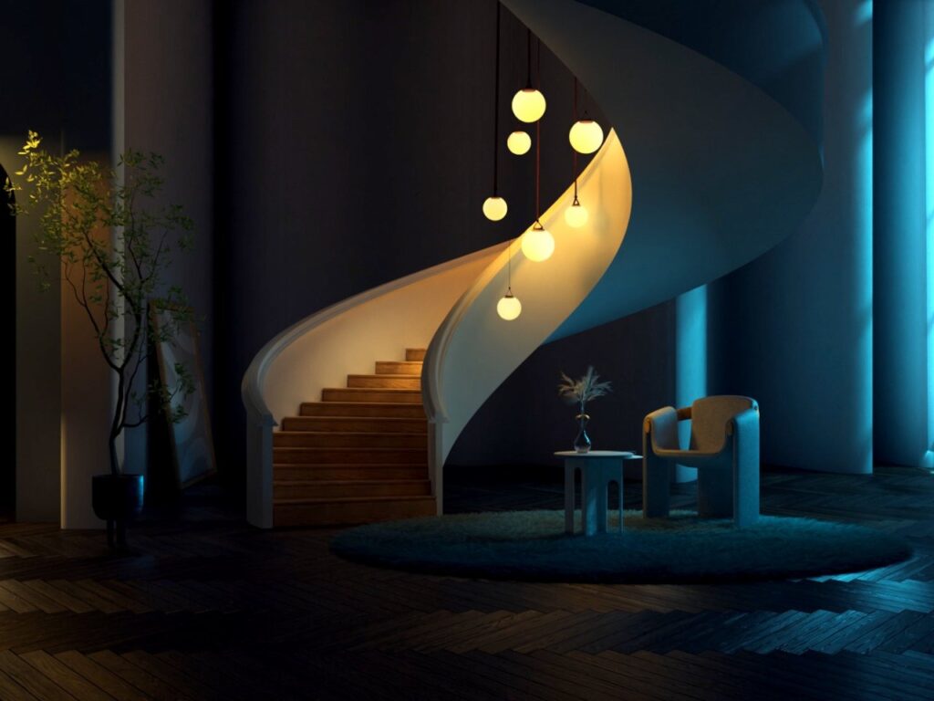 Fixed ceiling lighting in a traditional living room