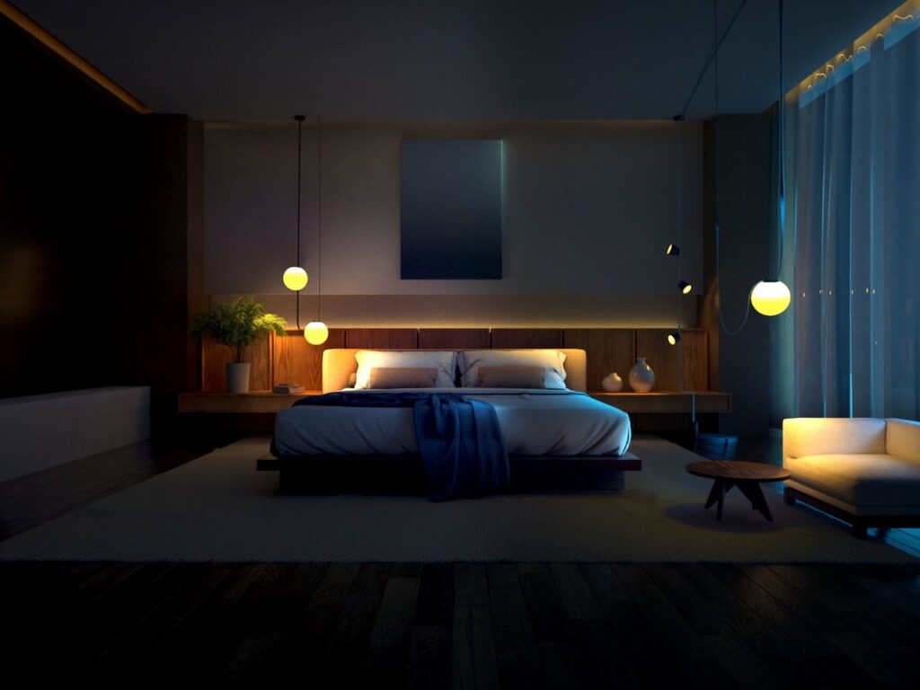 Fixed ceiling lighting in a traditional living room