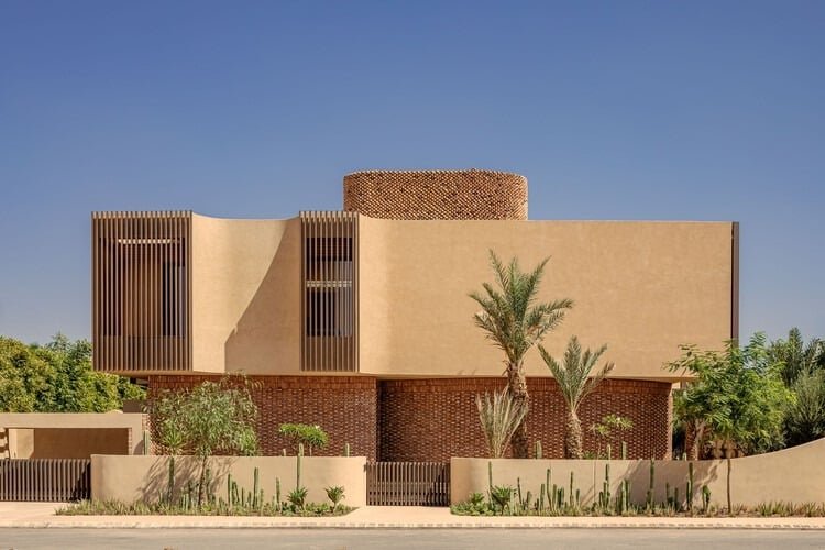 Architectural facade of a villa on the edge of a golf course in Marrakech