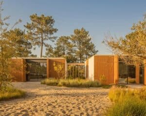 Panoramic view of CR House in Comporta surrounded by pine trees and sand dunes