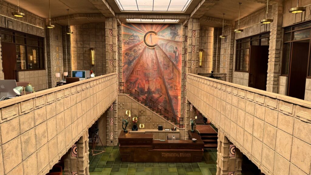 Art direction group on the Apple TV+ series The Studio created and constructed a building that was very much like Frank Lloyd Wright's style. The intention of the filming was to showcase a natural Wright building for the imaginary Hollywood film studio, Continental Studios, during the period of the 1920s and 1930s.