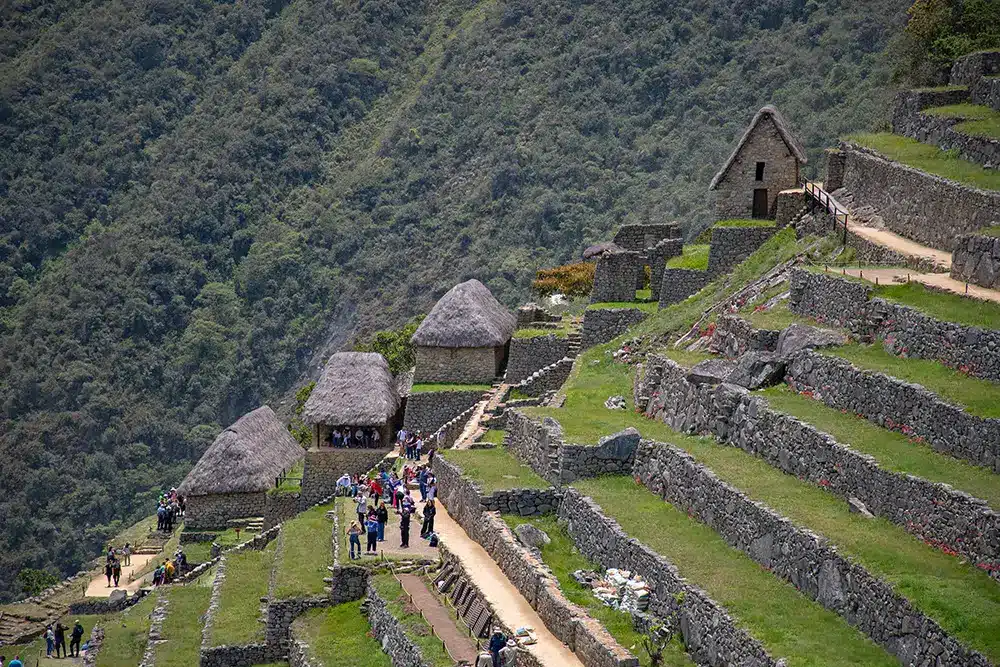Stone steps connecting the levels of agricultural terraces in the Andes.