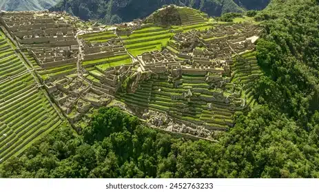 The agricultural terraces that the Inca used to stabilize the mountains and cultivate the rugged terrain.