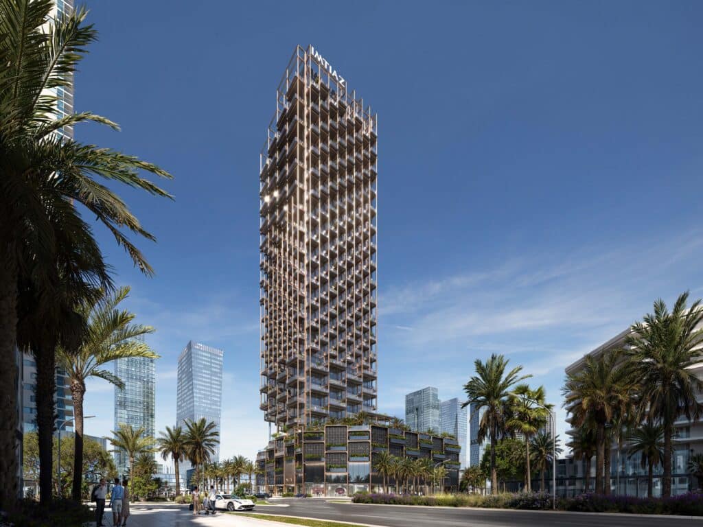 تراسات وبرج منسوج يخلق حركة ضوء وظل متغيرة