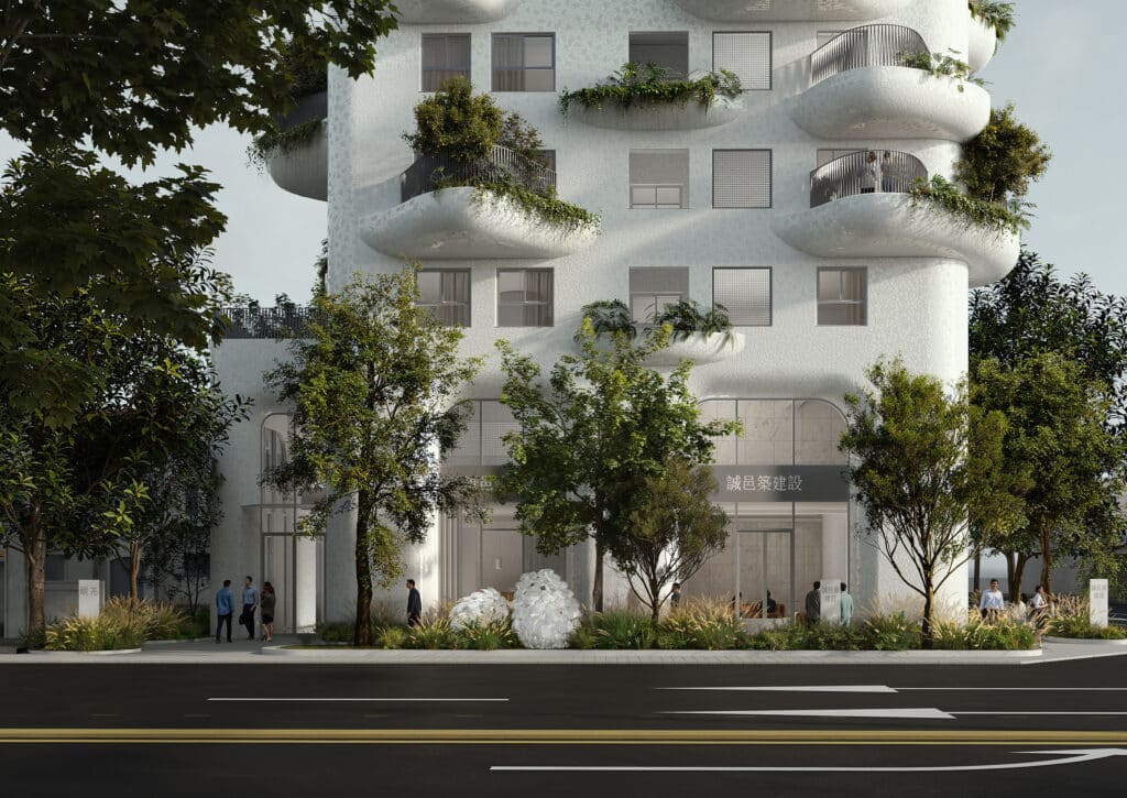 Elevated stone terraces capturing natural light and guiding visitor movement