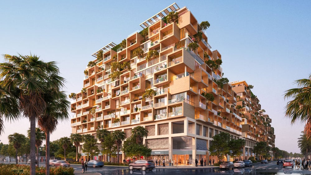 Wood and glass fa&ccedil;ade steps create a unique visual interaction