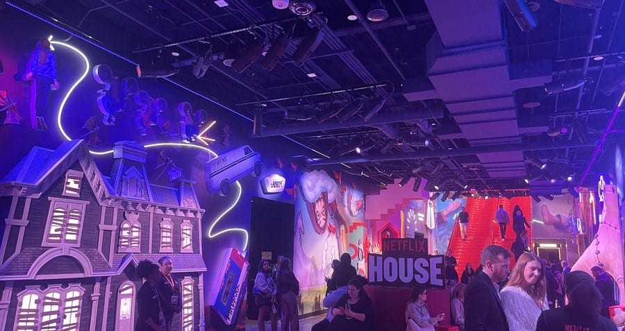 Interior space at Netflix House featuring dynamic lighting and interactive spatial design.