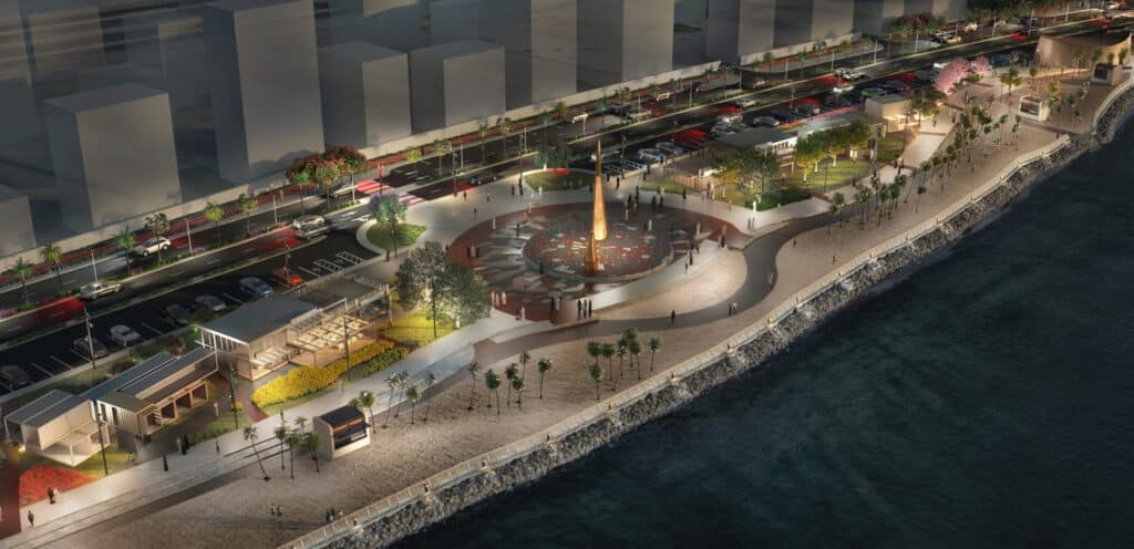 ممر زجاجي ينعكس عليه الضوء ويقود الزائر بهدوء وسط المساحة