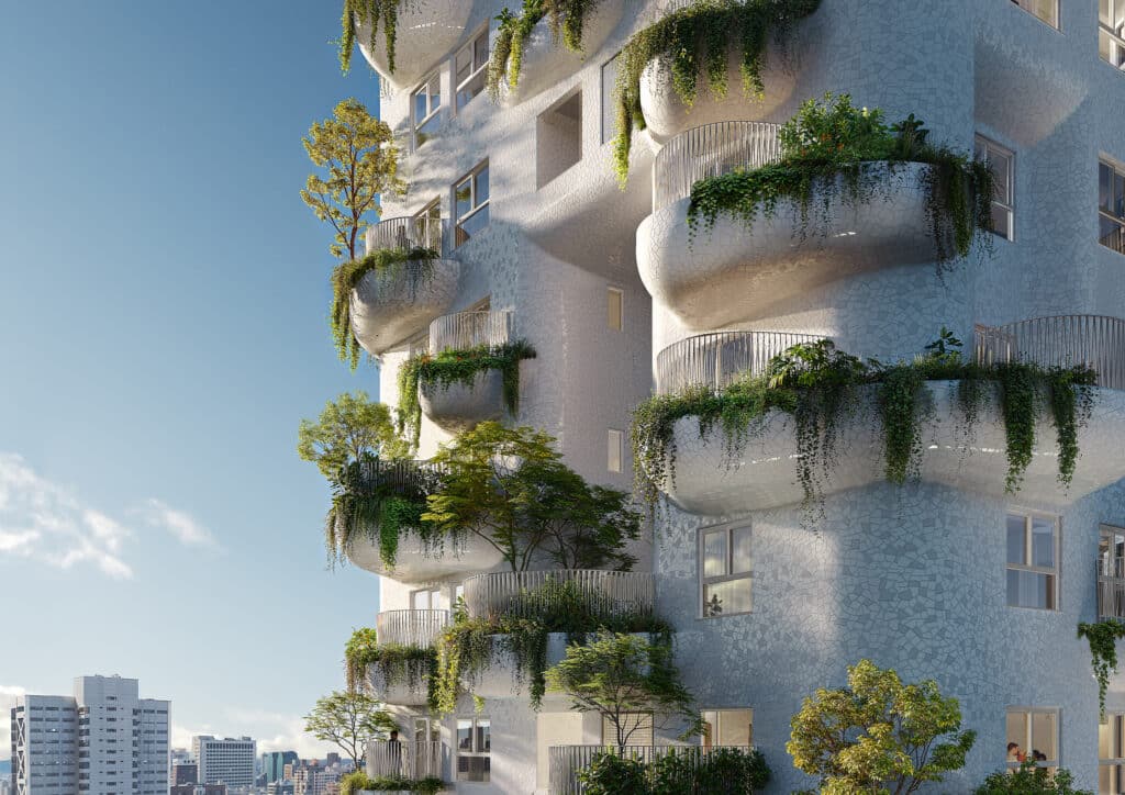 Naturally lit interior walkway highlighting wood texture and gradual movement