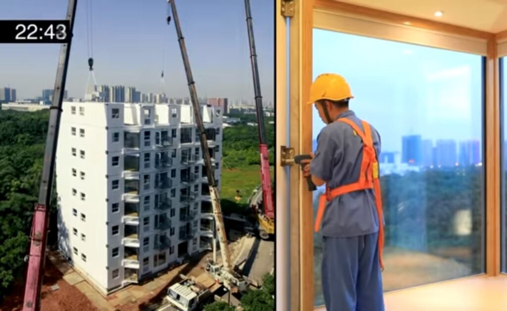 وحدات فولاذية مثبتة وسط رافعات وصاعدت للسماء