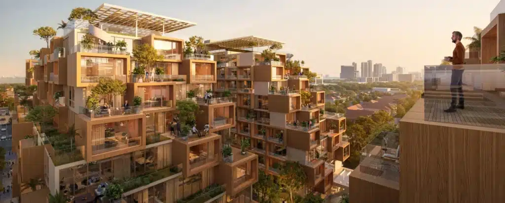 Planted terraces and green roofs enhance the sense of open space