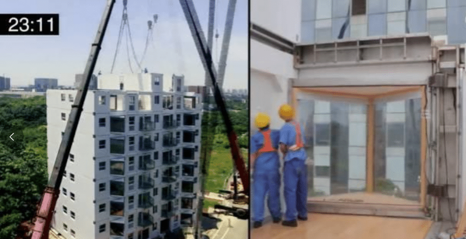 رافعات ترفع الوحدات المسبقة الصنع على الموقع