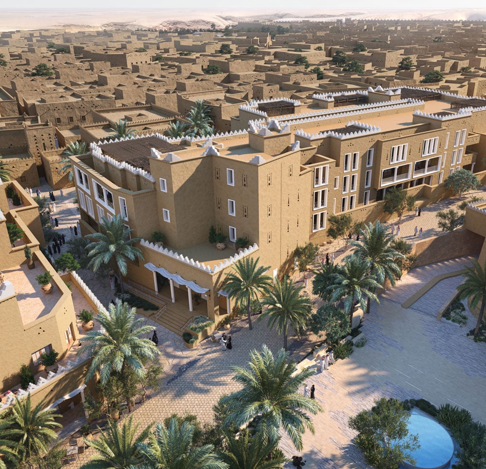 Indoor gardens and courtyards with graded paths for visitor flow