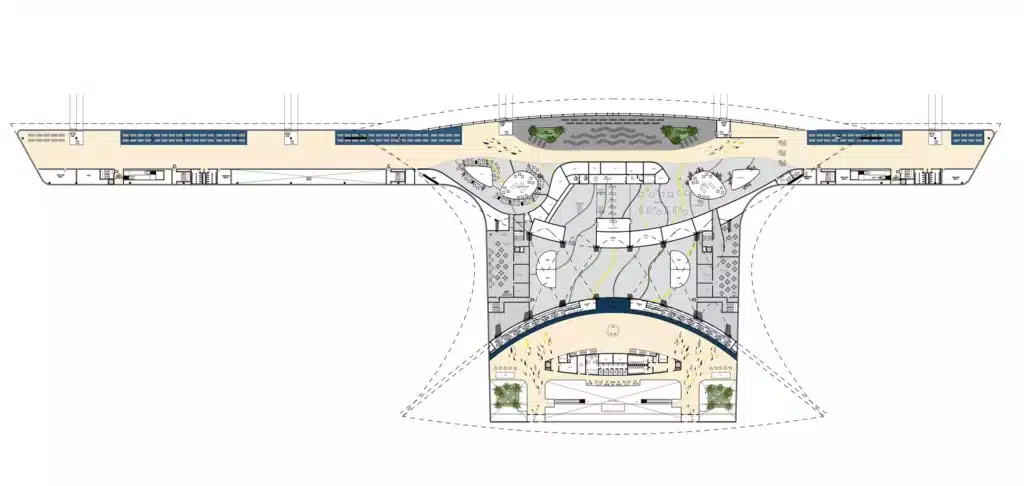 Floor plan of Jazan Airport showing terminal layout, circulation paths, and green zones.
