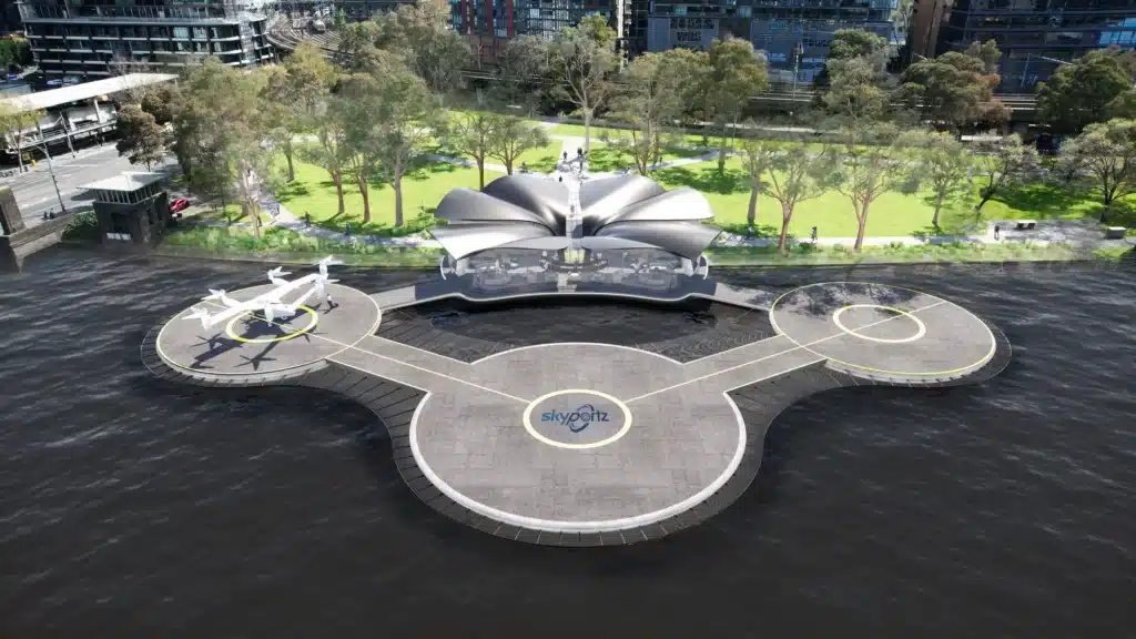 Air taxi connecting gardens and rooftops for vertical transit experience