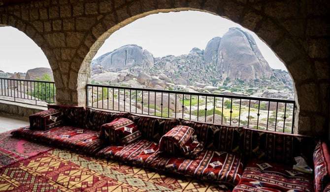 Cave resort amid rocks and stone arches