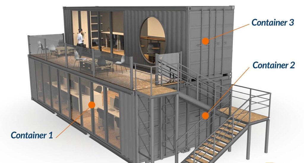 وحدات الحاويات المكدسة تسمح بتوسعة الطوابق والمساحات المرنة