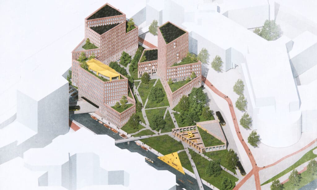 الأسطح الخضراء والحدائق تنسجم مع حركة المدينة وتدرجات الضوء