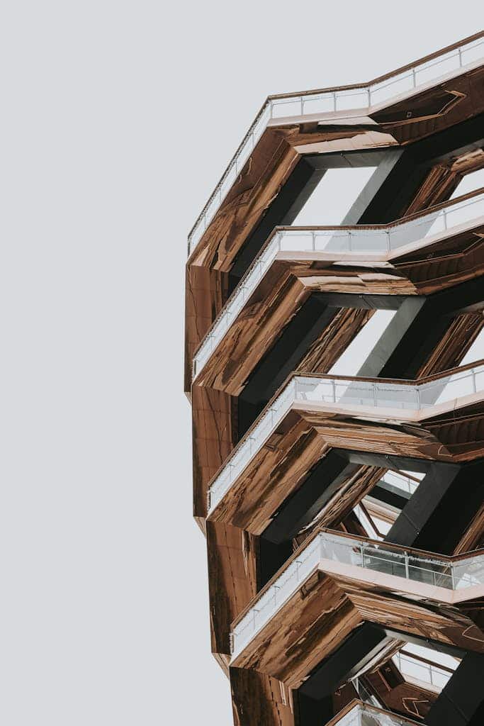 A striking close-up of The Vessel's unique geometric facade in New York City.