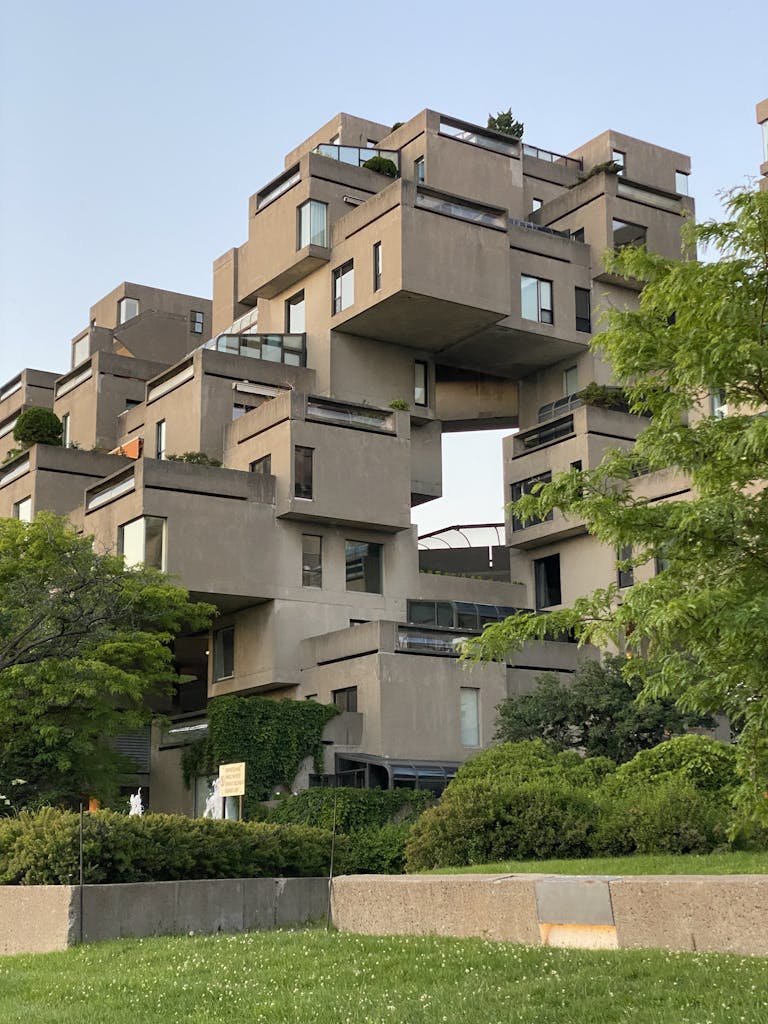 Explore the unique architecture of Habitat 67, a famed Montreal residential building by Moshe Safdie.
