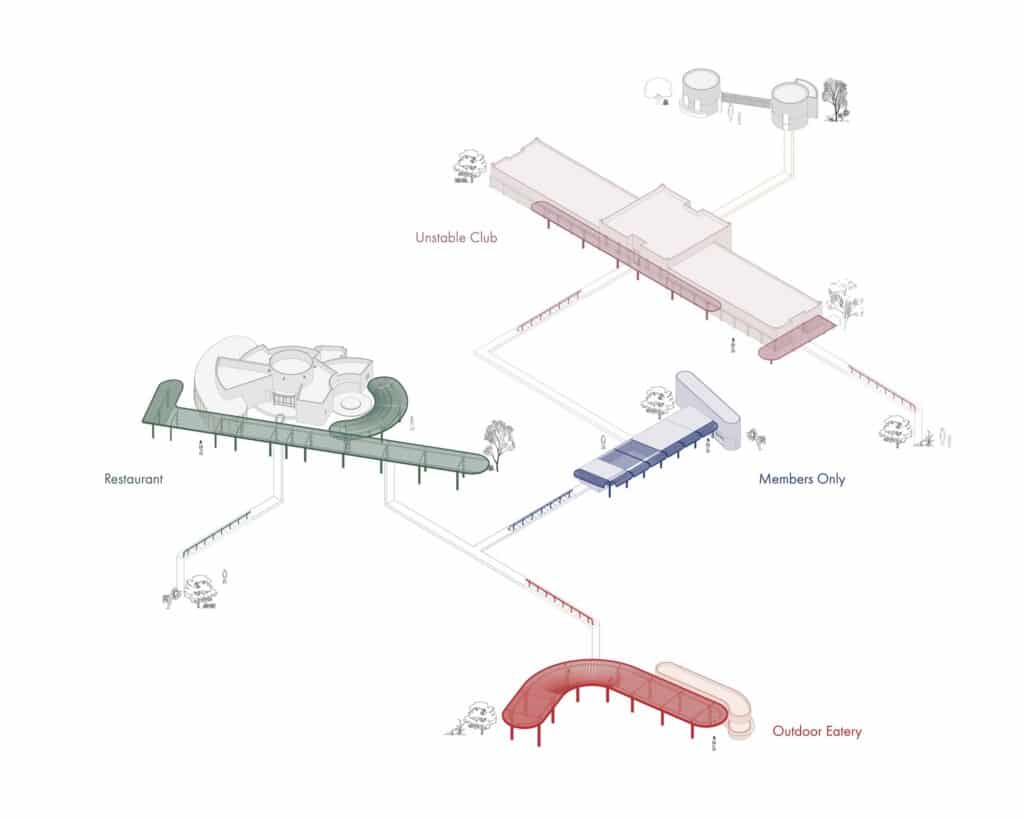 MDL Beast project in Riyadh integrating music festivals, adaptive reuse of heritage structures, colorful steel expansions, and desert-inspired landscaping.