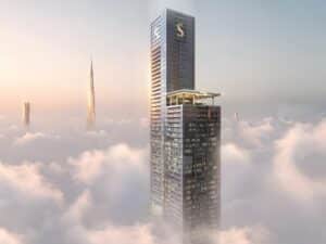 Sobha SkyParks tower in Dubai at 450 meters showing its modern architectural design