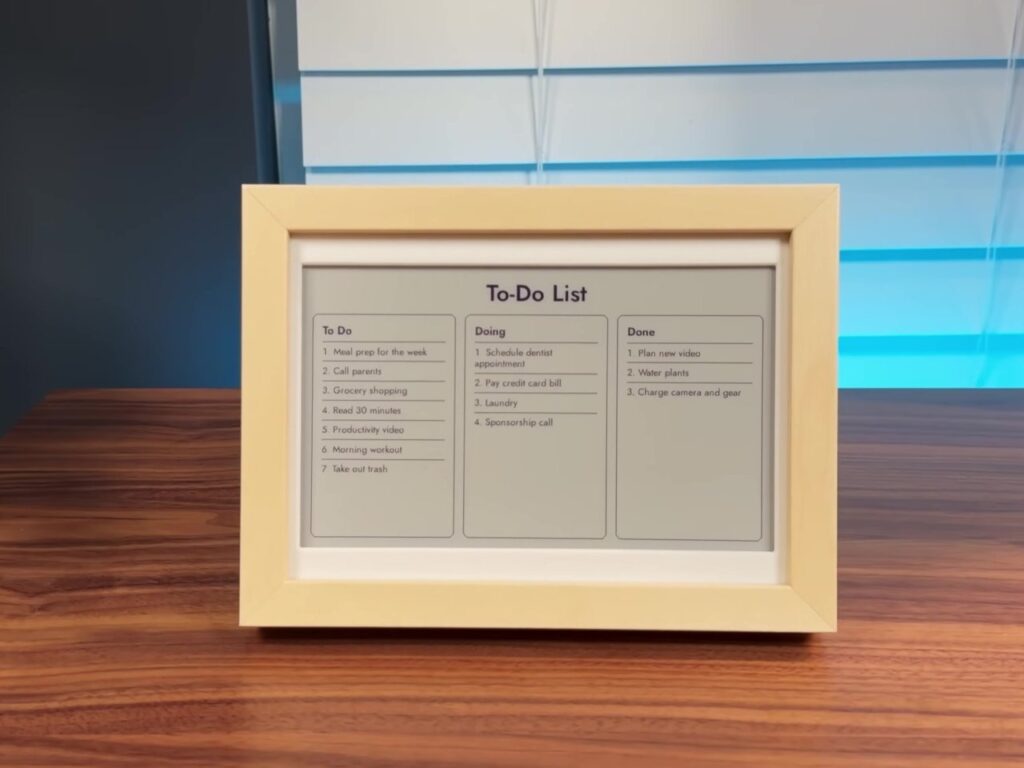 E-Ink display showing daily tasks and schedule