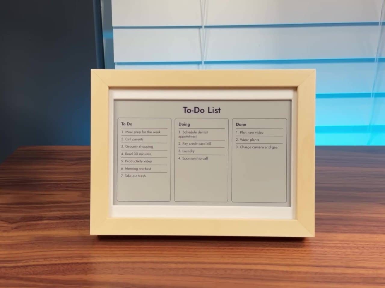 E-Ink display showing daily tasks and schedule