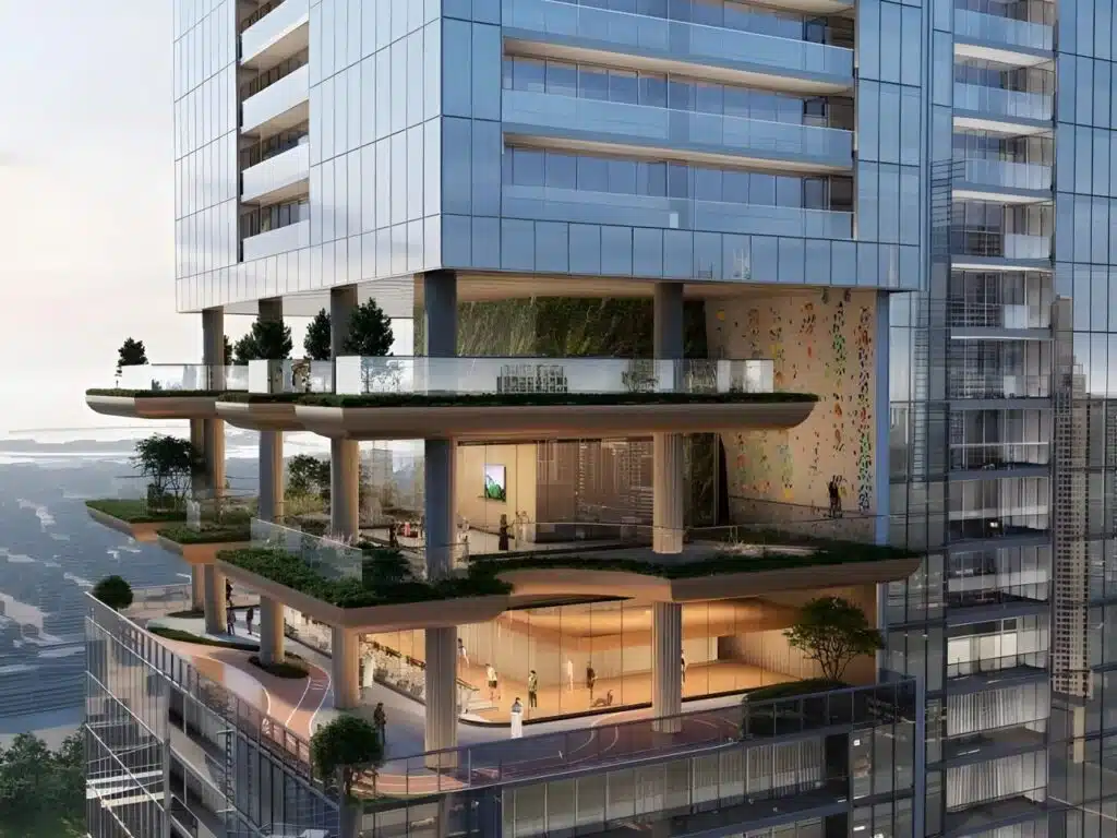 Sobha SkyParks tower in Dubai at 450 meters showing its modern architectural design