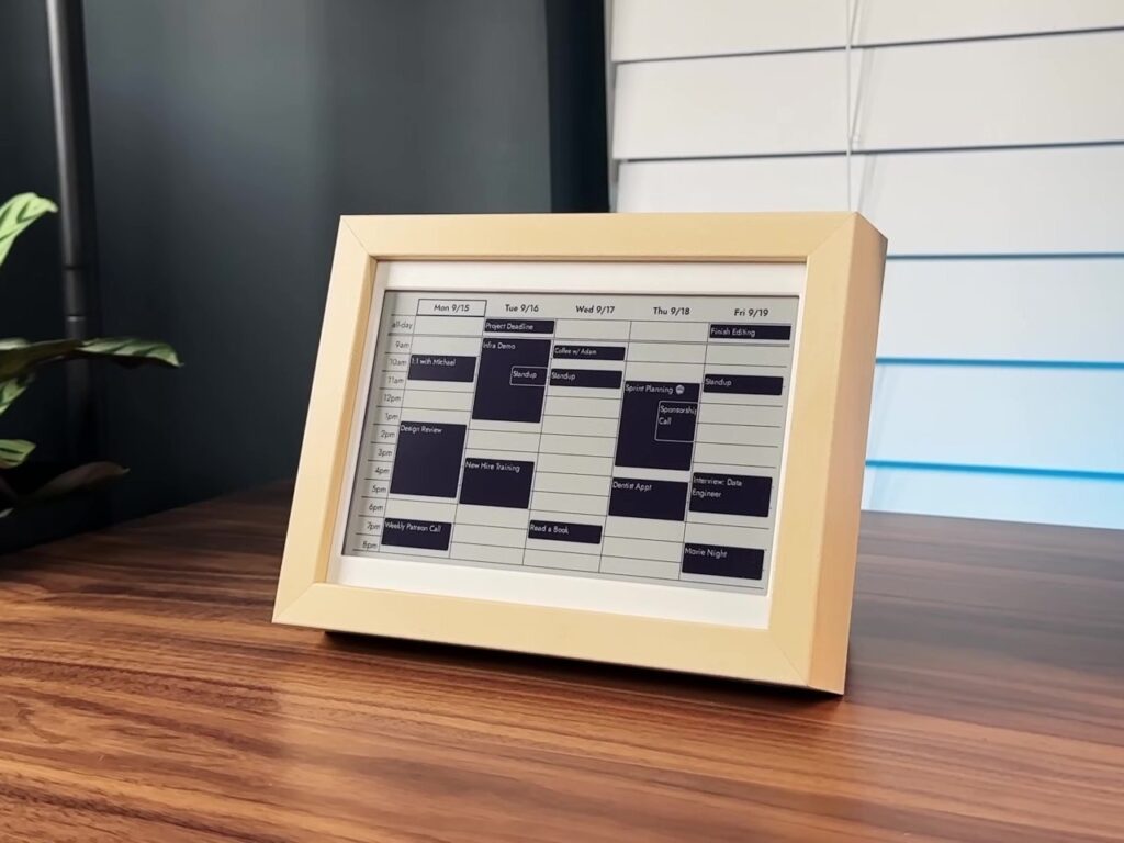E-Ink display showing daily tasks and schedule