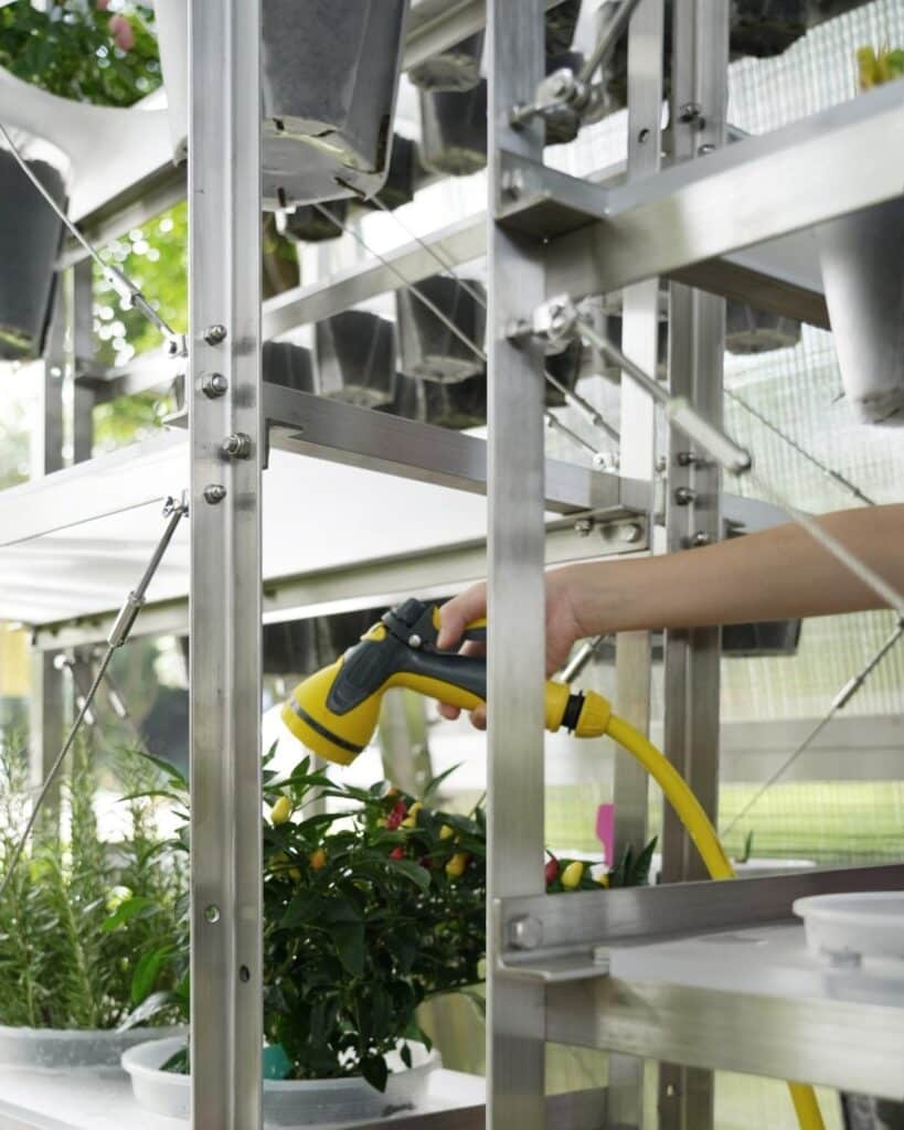 Steel A-frame structure covered with transparent polycarbonate panels