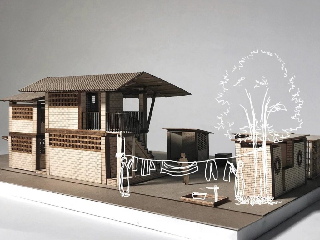 Vernacular bamboo house in Para Dash, Modonpur, Bangladesh, showcasing low-cost architecture using local materials and traditional construction techniques.