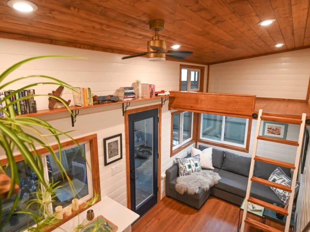 Exterior view of Big Freedom Tiny Homes showing mixed wood and metal materials