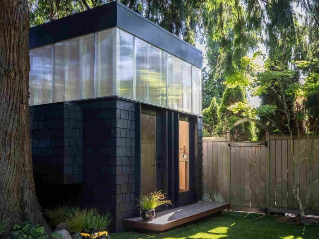 WORK_shed project showing the design of a small workspace within spatial constraints, with natural light and family-involved construction