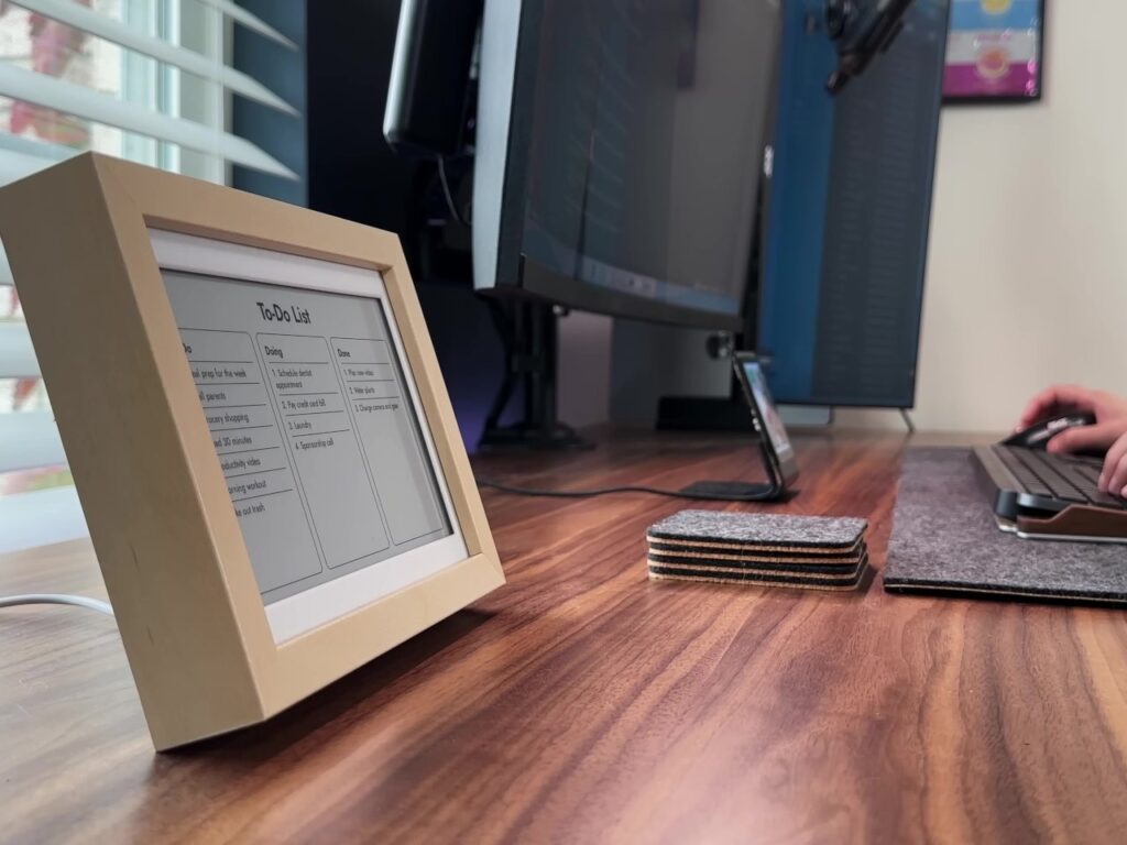 E-Ink display showing daily tasks and schedule