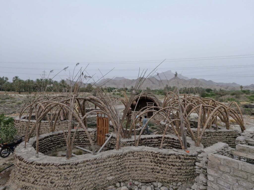 Front view of Nadaraj Guesthouse with open courtyard and multi-layered roof