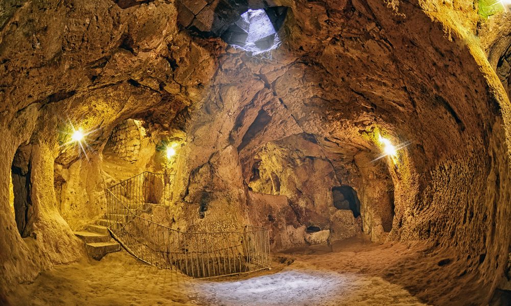 Network of stone-carved chambers within Derinkuyu Underground City.
